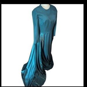 LanTing deep emerald green satin  Fairycore gown dramatic side sweep  NWT Sz M